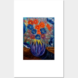 Bright and colorful abstract flowers in a window painting Posters and Art